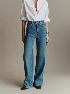 Sezane New 70's Straight-Leg High-Waisted Jeans In Denim Blue - Size US 0 - NWT